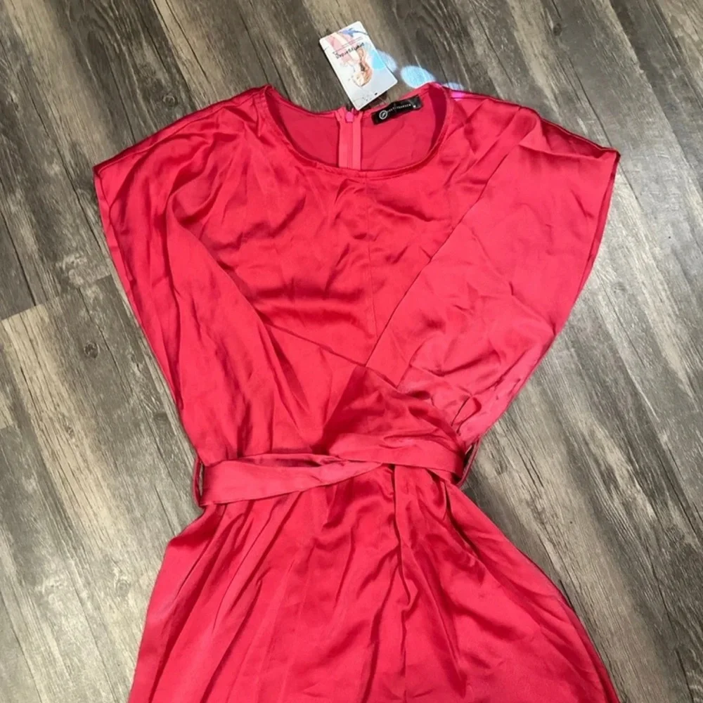 PrettyGarden Women's  Satin Midi Dress Cap Sleeve Tie Waist Elegant A-Line Flowy - Picture 11 of 11